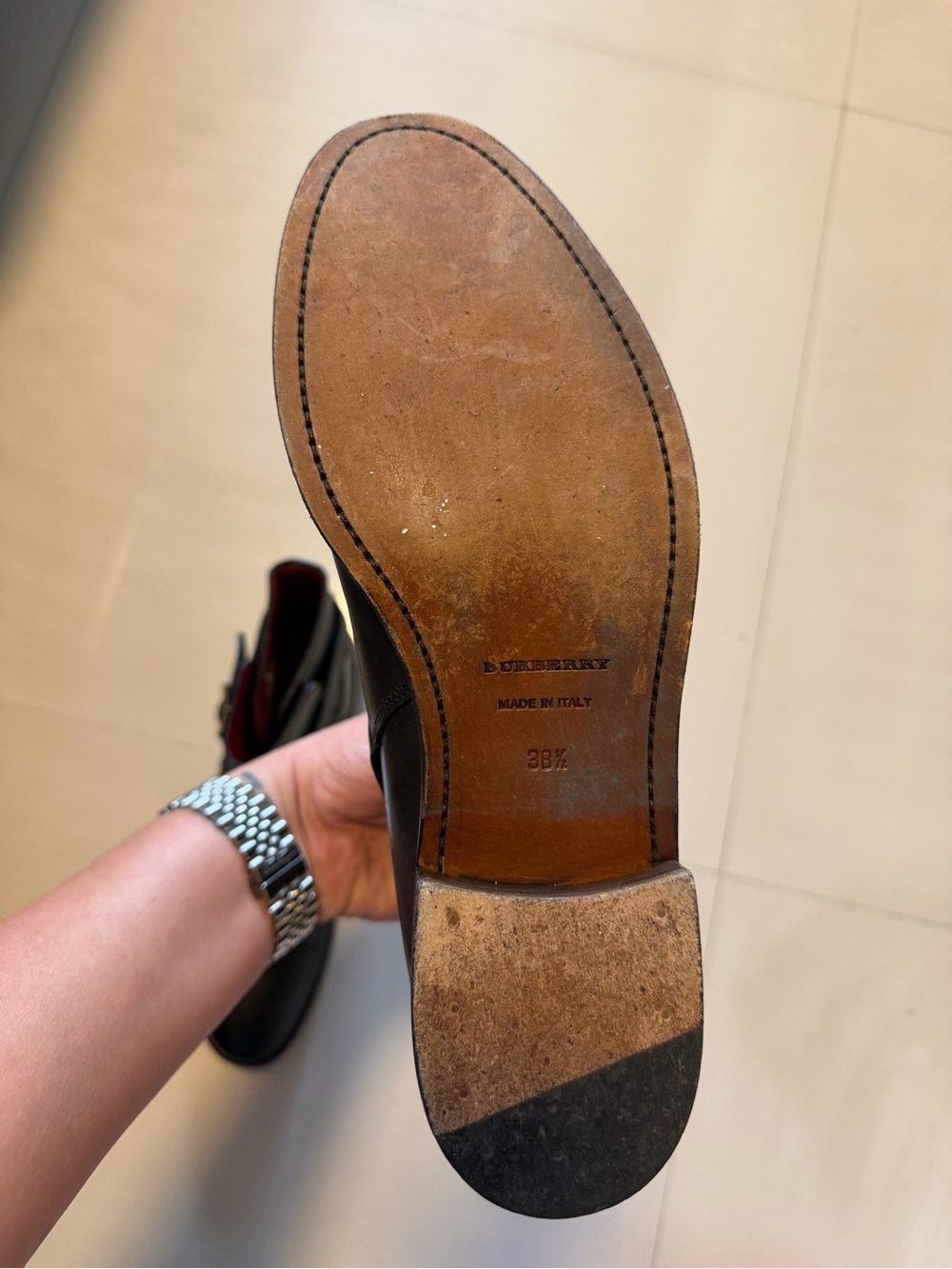 Burberry Black Leather Ankle Booties with Buckle Detail - Picture 8 of 10